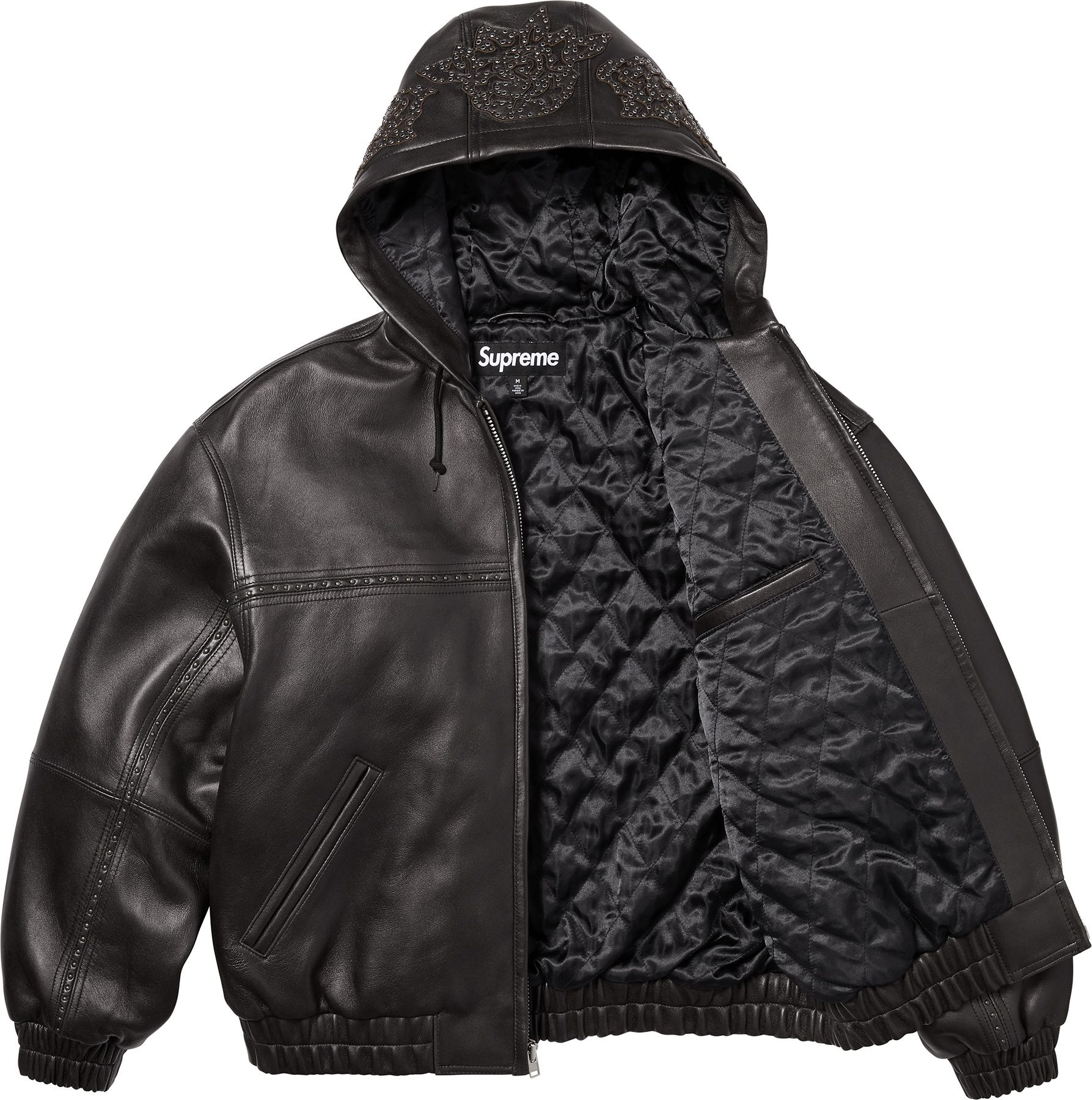 Studded Hooded Leather Jacket view 11